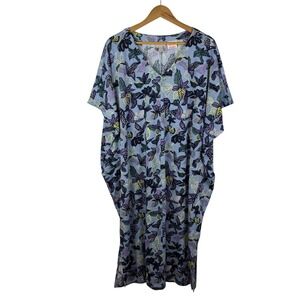 LOGO Lori Goldstein Beach to Street‎ Floral Caftan Dress Size 1X Flowy Tropical